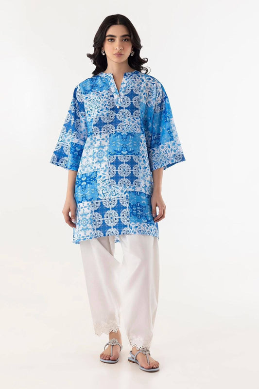Cerulean Mosaic Printed Lawn Tunic with Farshi Shalwar – 2 Piece