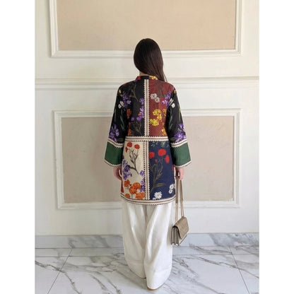 Multi-Color Patchwork Floral Printed Lawn Tunic with Farshi Shalwar – 2 Piece