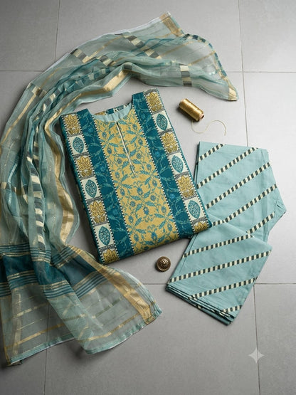 Mint Green & Yellow Printed Lawn Suit with Dupatta – 3 Piece