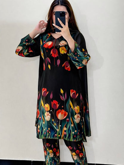 Black Tulip Garden Digital Printed Lawn Suit with Dupatta – 3 Piece