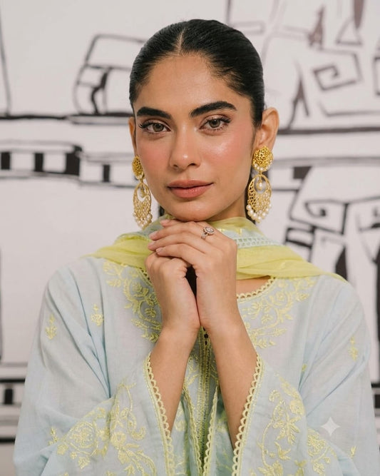 Pastel Lemon Drops – 3-Piece Embroidered-Look Lawn Suit