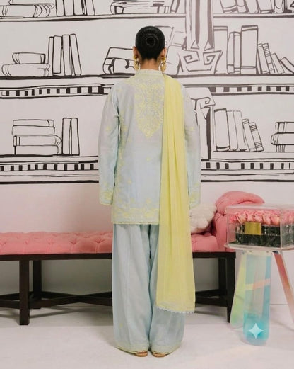 Pastel Lemon Drops – 3-Piece Embroidered-Look Lawn Suit