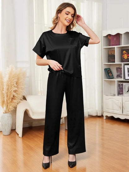 Luxury Silk Short-Sleeve Lounge & Nightwear Set - 2 Piece