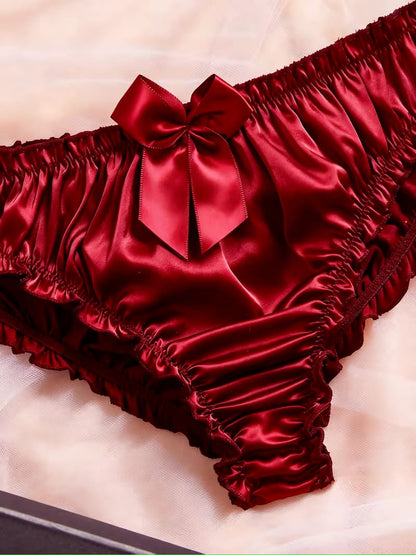Velvet Rose Satin Silk Off-Shoulder Crop Top & Panty Set