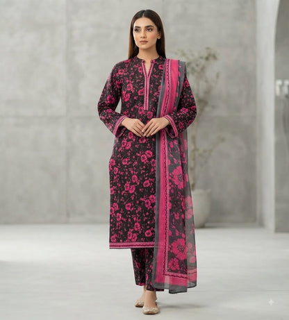Magenta Bloom Printed Pure Lawn 3-Piece Stitched Suit