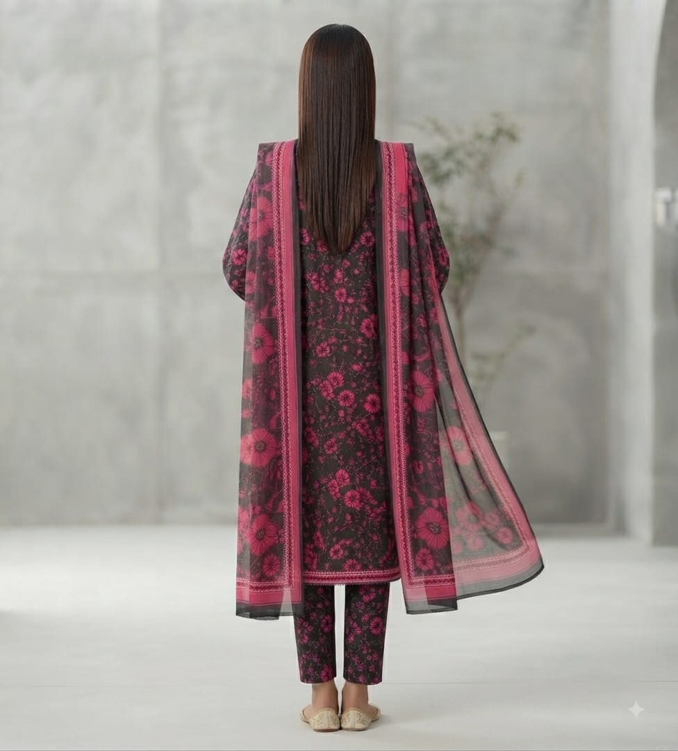 Magenta Bloom Printed Pure Lawn 3-Piece Stitched Suit