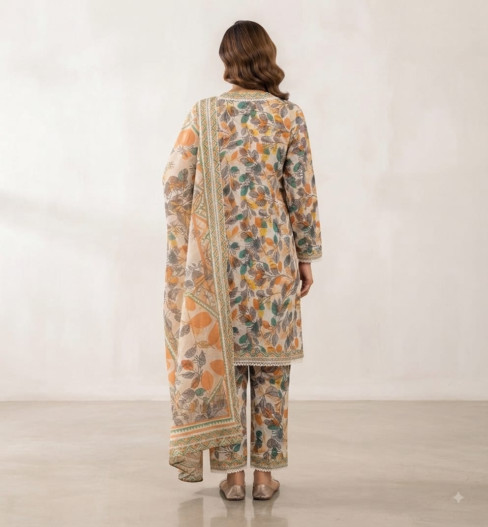 Autumn Leaf Printed Pure Lawn 3-Piece Stitched Suit