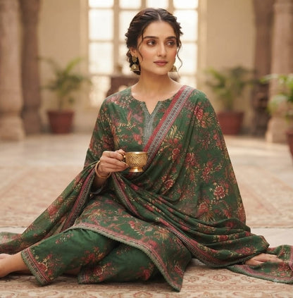 Emerald Floral Printed Pure Lawn 3-Piece Stitched Suit