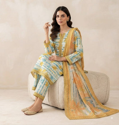 Sunlit Flora Pure Lawn 3-Piece Stitched Suit