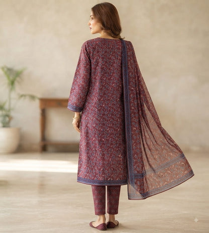 Stitch Lawn Suit – Maroon Floral Print