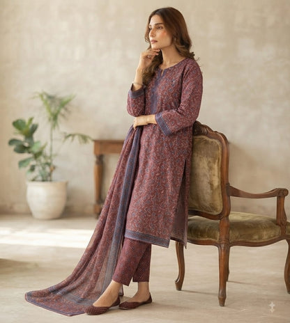 Stitch Lawn Suit – Maroon Floral Print