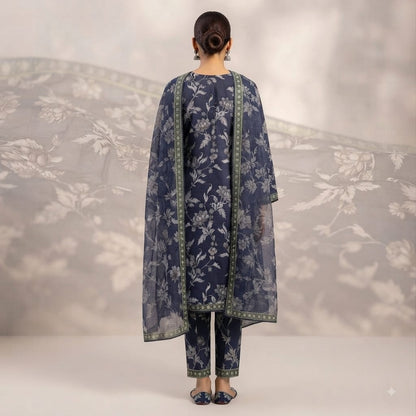 Midnight Botanical Bareeza Pure Lawn Stitched Suit (3 PCS)