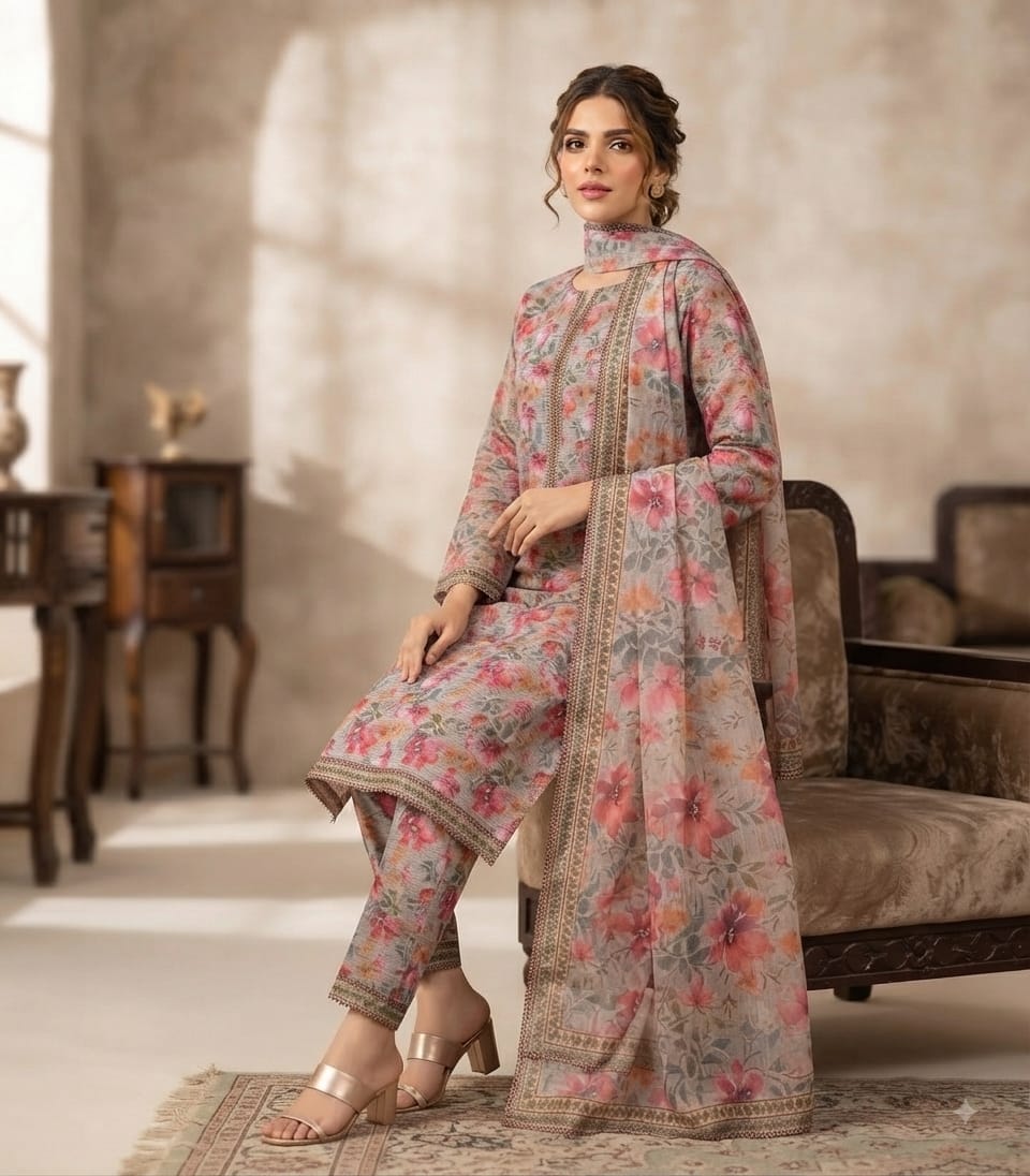 Blossom Mist Printed Pure Lawn 3-Piece Stitched Suit