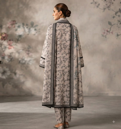 Monochrome Floral Printed Pure Lawn 3-Piece Stitched Suit