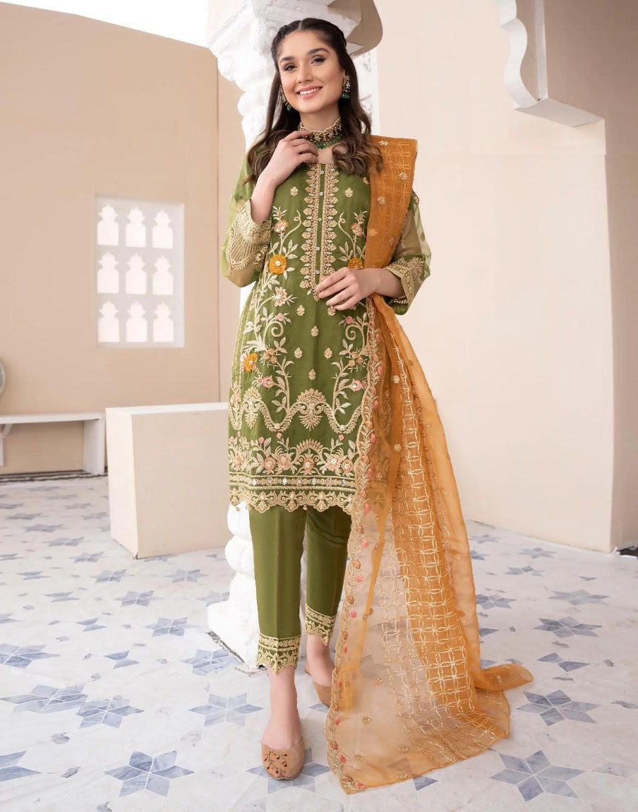 Heavy Embroidered Organza Suit (3PC)