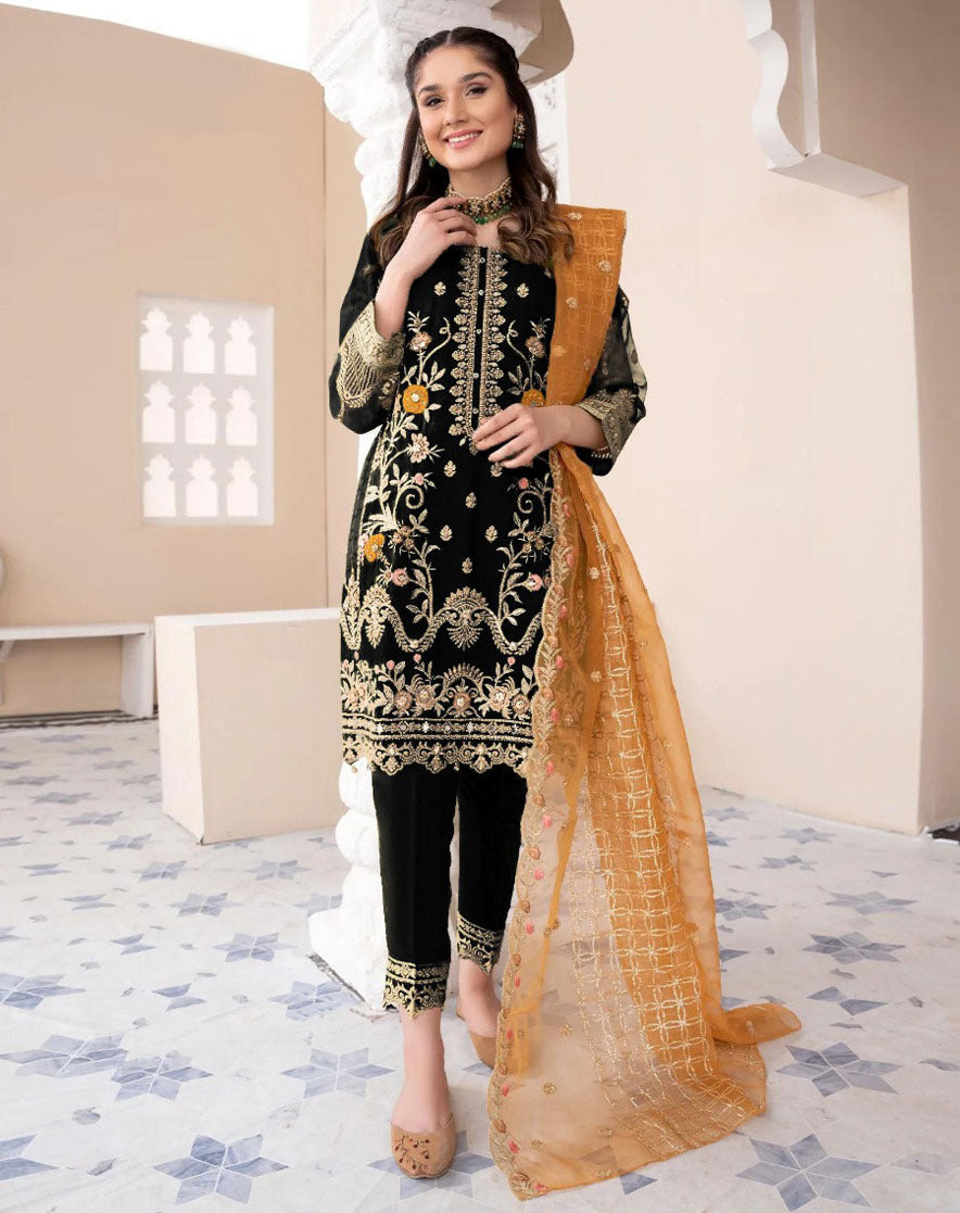 Heavy Embroidered Organza Suit (3PC)