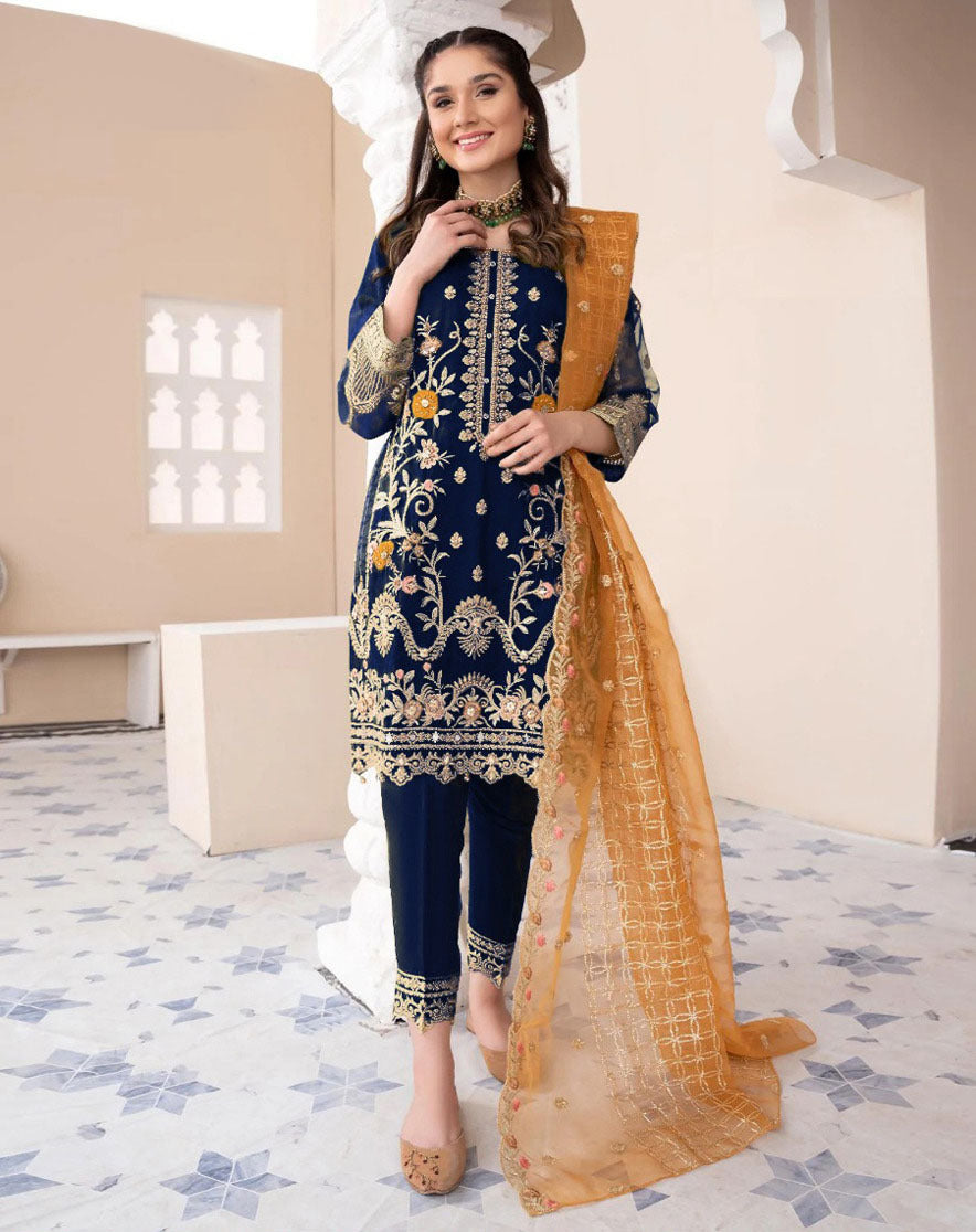 Heavy Embroidered Organza Suit (3PC)