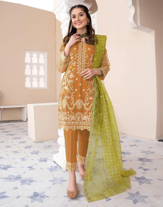 Heavy Embroidered Organza Suit (3PC)
