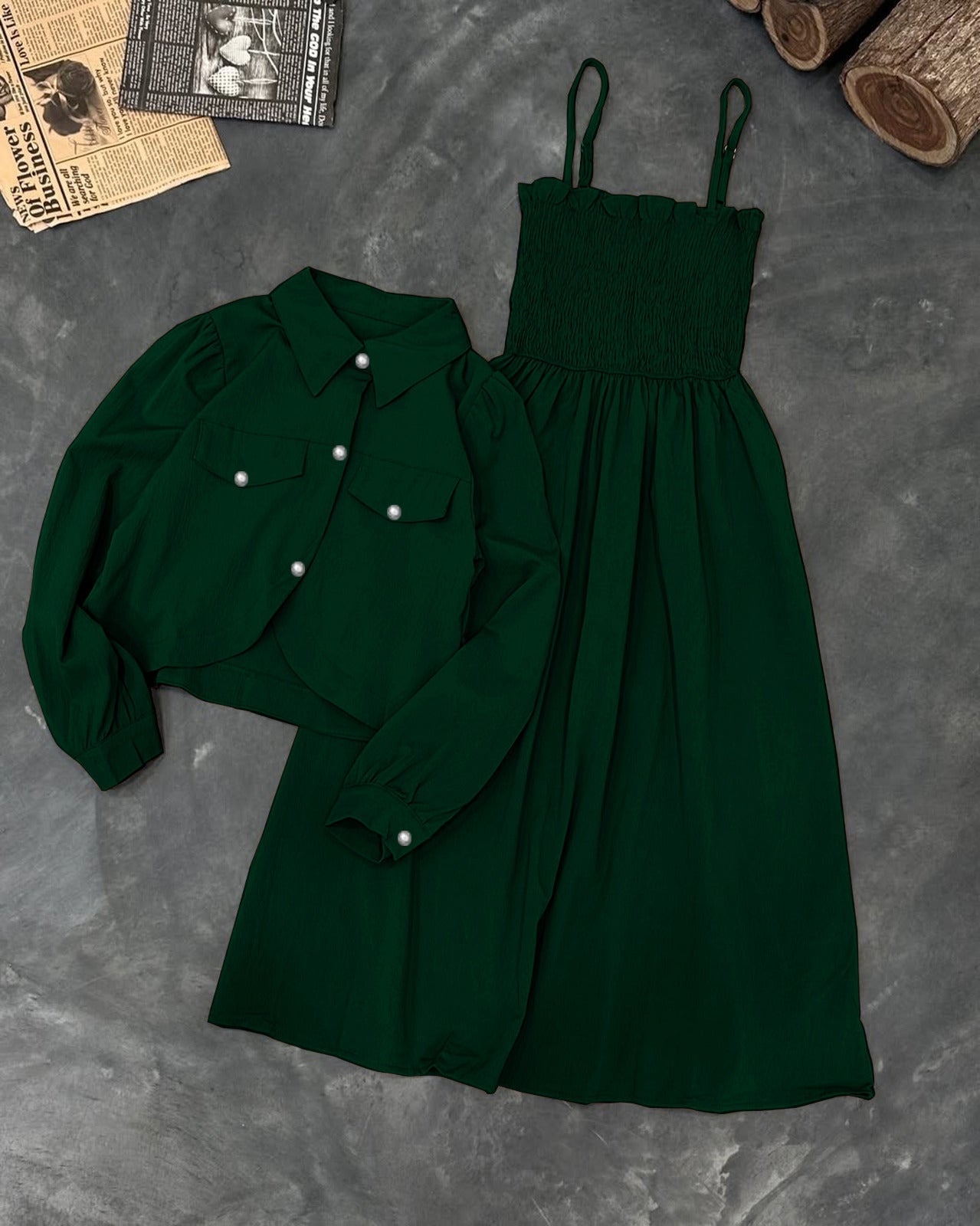 Monochrome Garden Party Set: Smocked Cami Maxi + Cropped Button-Down
