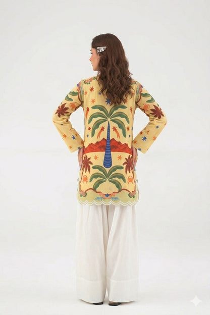 Tropical Palm Printed Kurta with Farshi Shalwar Set