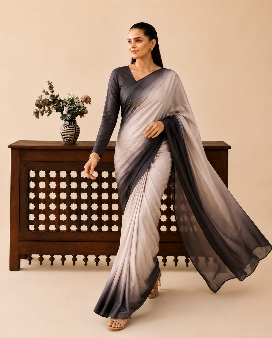 Aura Ombre Silk Saree with Matching Blouse Piece