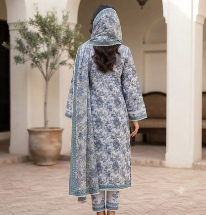 Slate Floral Printed Pure Lawn 3-Piece Stitched Suit