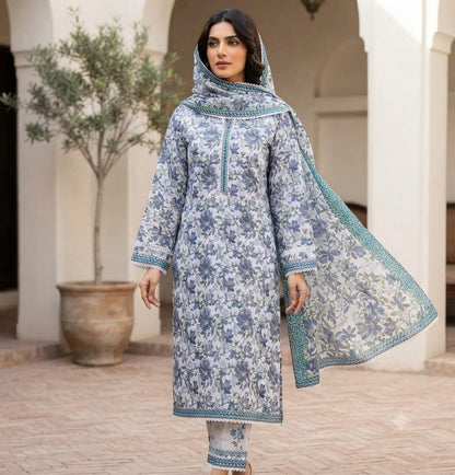 Slate Floral Printed Pure Lawn 3-Piece Stitched Suit