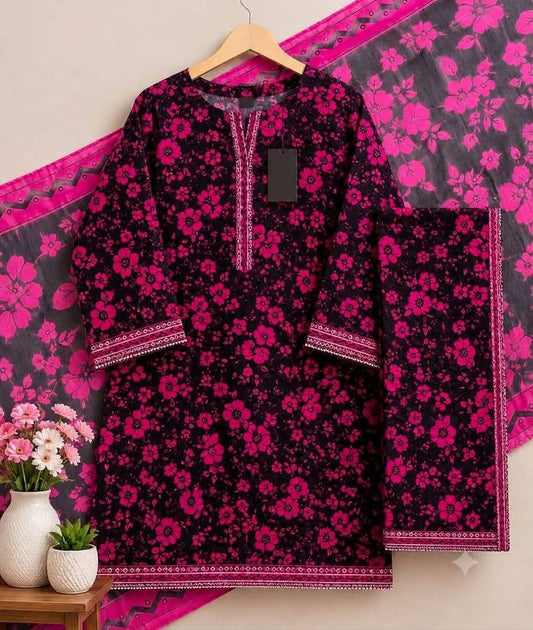 Magenta Bloom Bareeza Pure Lawn Stitched Suit (3 PCS)