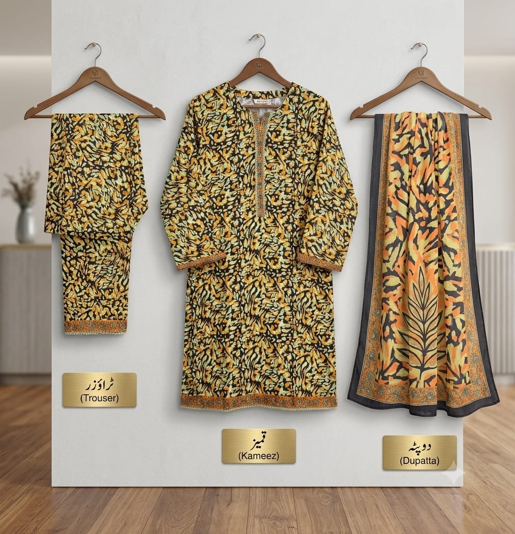 Amber Abstract Bareeza Pure Lawn Stitched Suit (3 PCS)