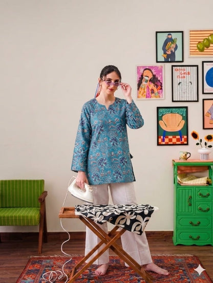 Midnight Bloom Floral Kurta & Farshi Shalwar| Teal & Indigo