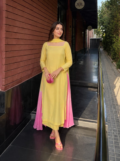 Long Length Boski Linen Shirt & Plazo with Dyed Dupatta (3PC)