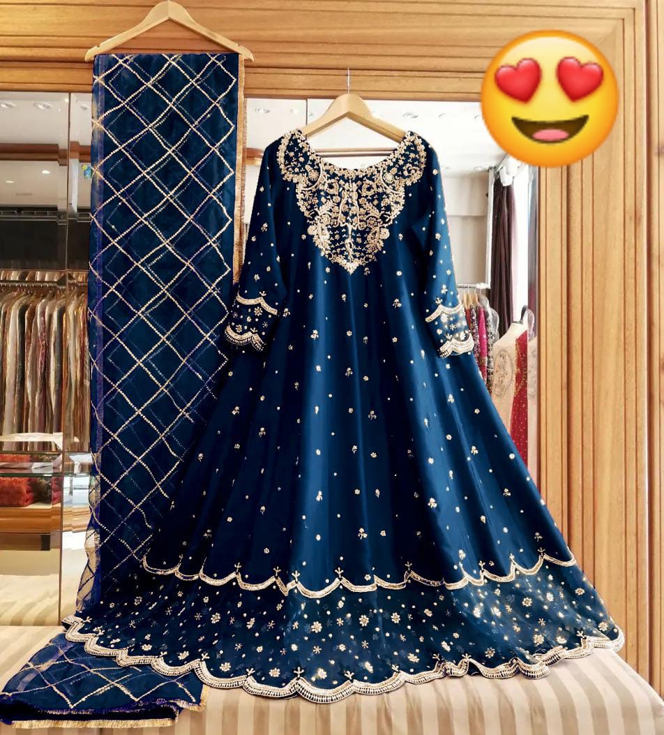 Heavy Embroidered Handwork Long Maxi Set (3PC)