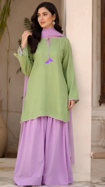Trending Matcha Green & Purple Farshi Shalwar Set (3PC)