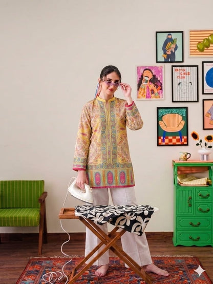 Golden Meadow Ethnic Kurta & Farshi Shalwar | Mustard & Magenta
