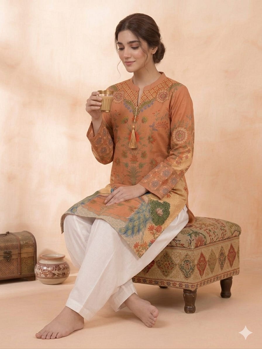 Amber Peacock Garden Kurta