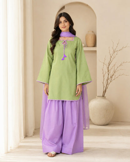 Trending Matcha Green & Purple Farshi Shalwar Set (3PC)