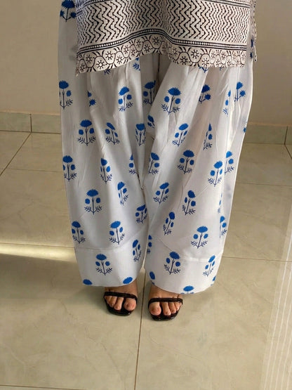 Blueberry Printed Cotton Kurti & Farshi Shalwar Set (2PC)