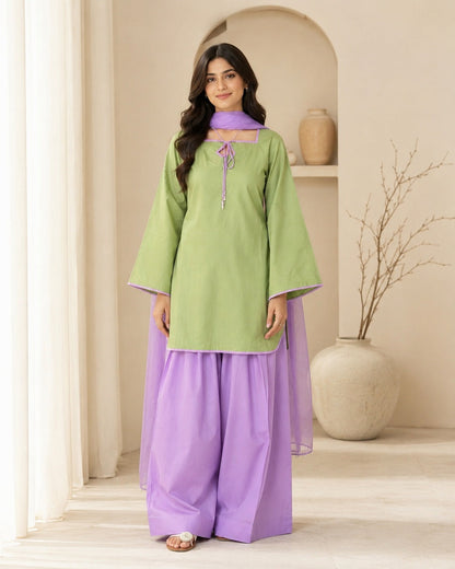 Trending Matcha Green & Purple Farshi Shalwar Set (3PC)