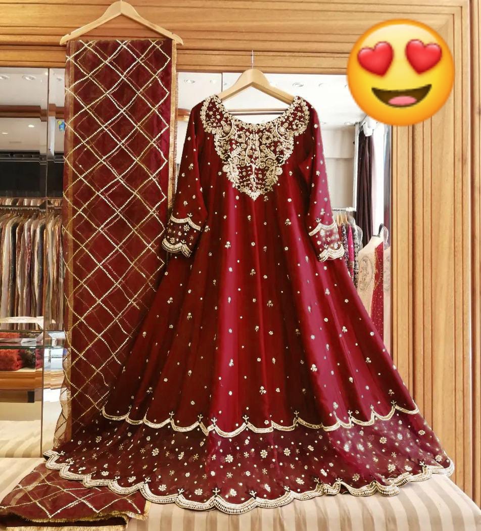 Heavy Embroidered Handwork Long Maxi Set (3PC)