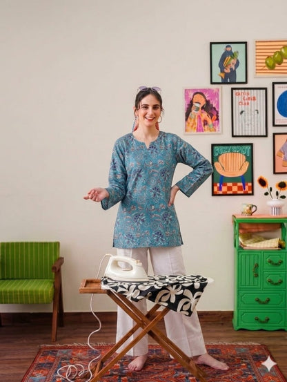 Midnight Bloom Floral Kurta & Farshi Shalwar| Teal & Indigo