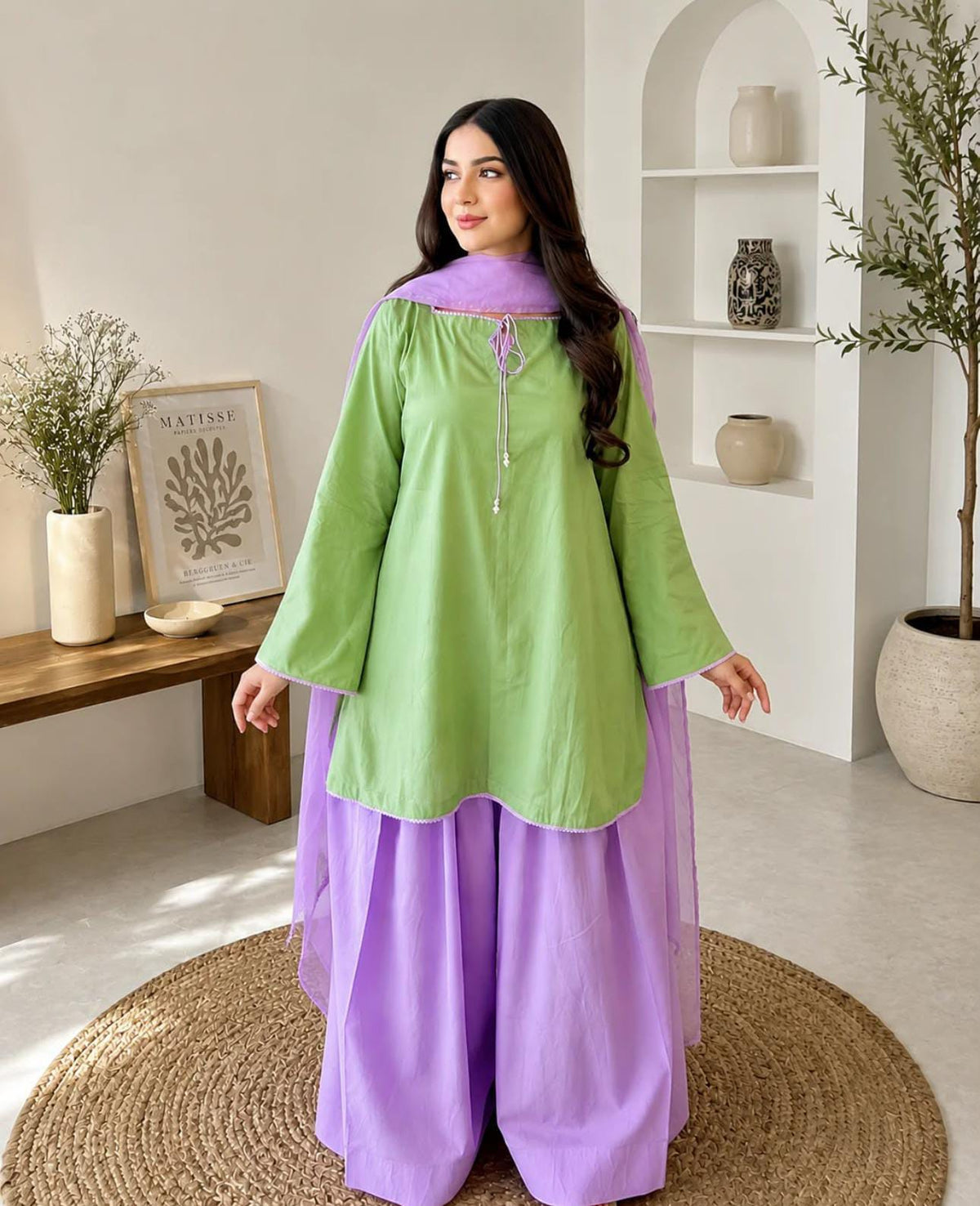 Trending Matcha Green & Purple Farshi Shalwar Set (3PC)