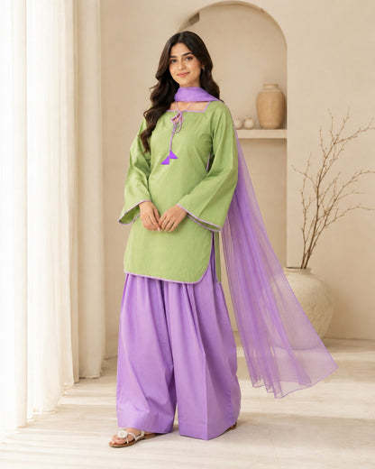 Trending Matcha Green & Purple Farshi Shalwar Set (3PC)