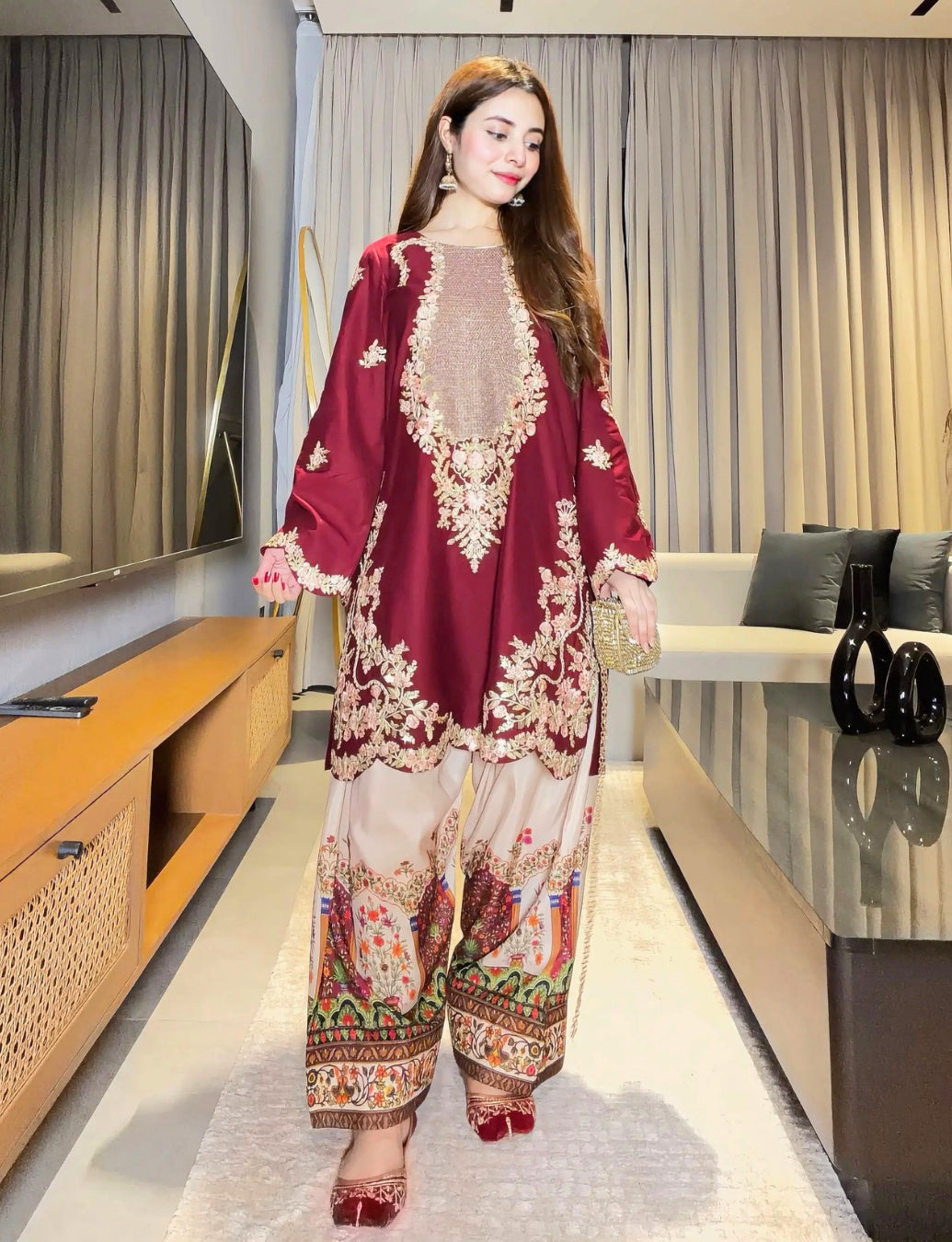 "Aroha" Heavy Embroidered 2PC