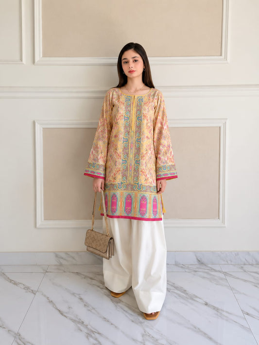 Golden Meadow Ethnic Kurta & Farshi Shalwar | Mustard & Magenta