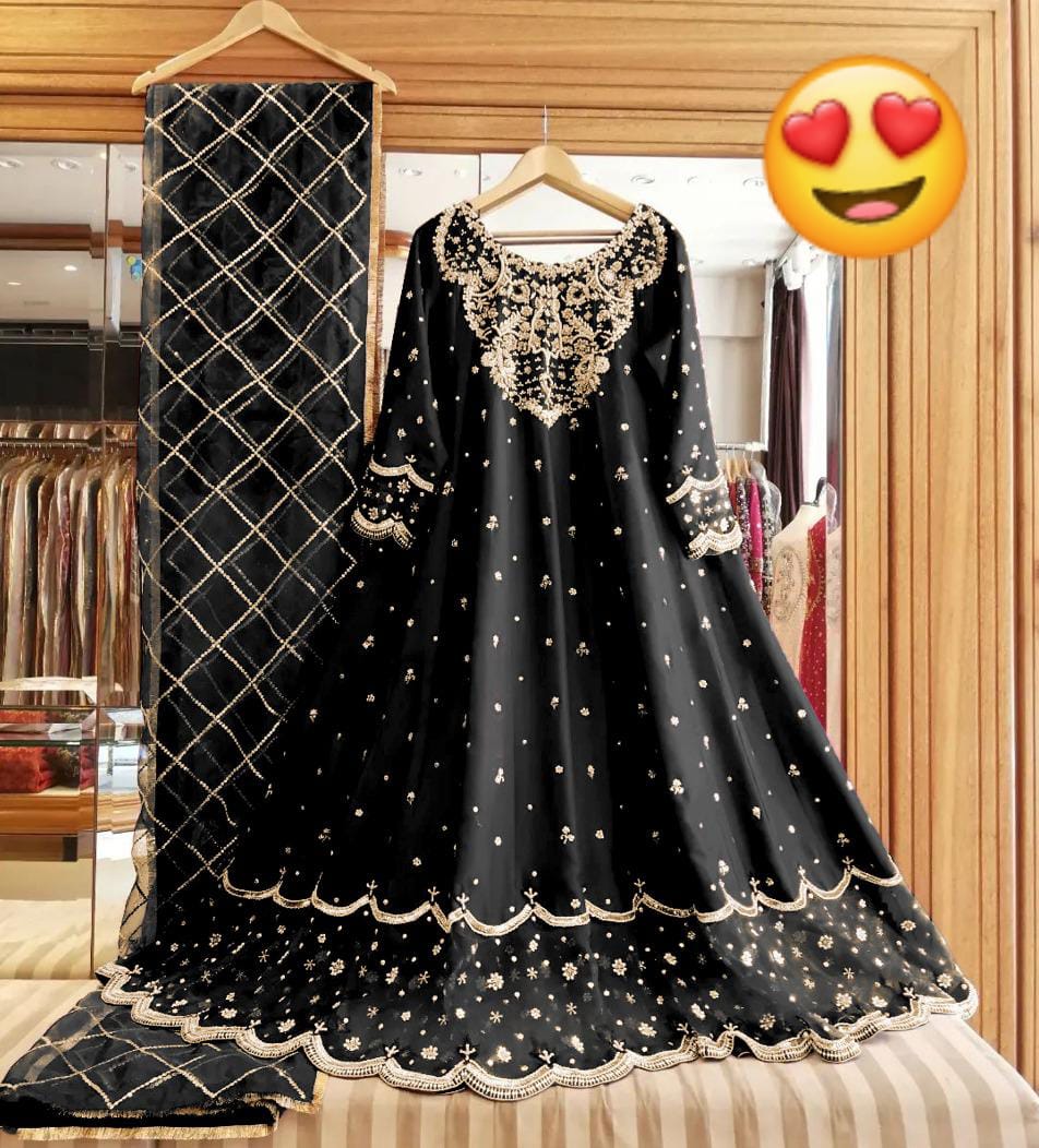 Heavy Embroidered Handwork Long Maxi Set (3PC)