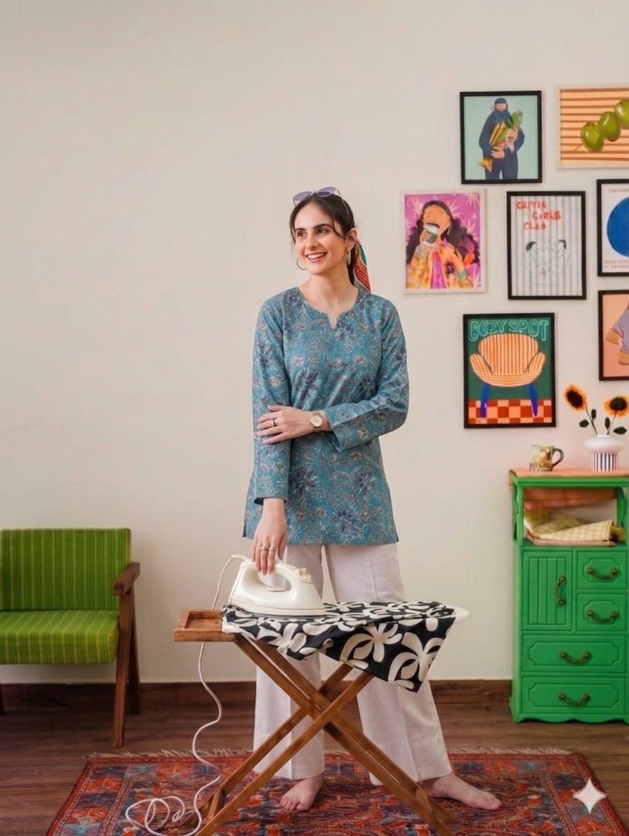 Midnight Bloom Floral Kurta & Farshi Shalwar| Teal & Indigo