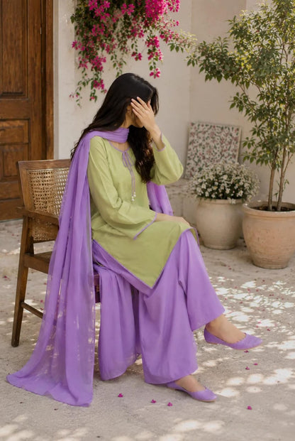 Trending Matcha Green & Purple Farshi Shalwar Set (3PC)
