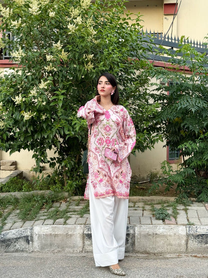 Orchid Lattice Mirror-Print Kurta & Farshi Shalwar