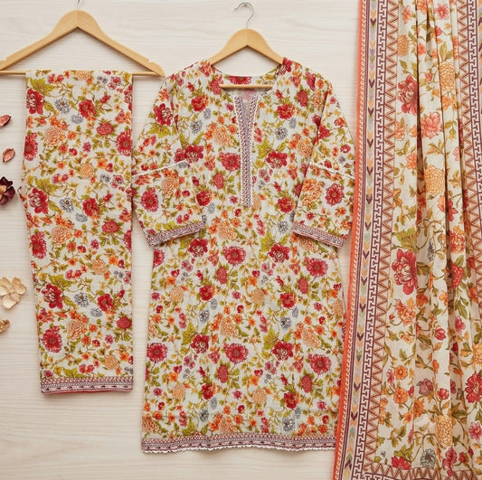 Ivory Bloom Bareeza Pure Lawn Stitched Suit (3 PCS)
